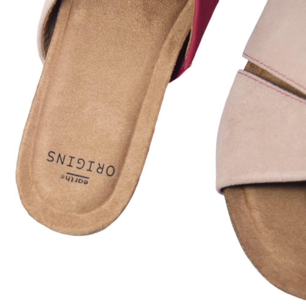 Earth Origins Color Block Pink Suede Comfort Slide Sandals - Size 10W - Picture 8 of 10